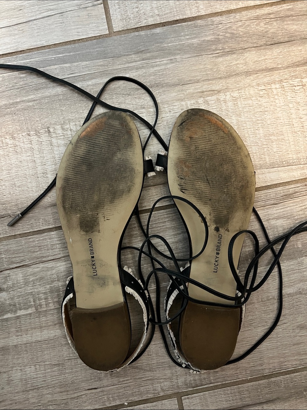 Lucky Brand Toree Leather Navy and Cream Ankle-Tie Strappy Flat Sandals - Picture 5 of 5